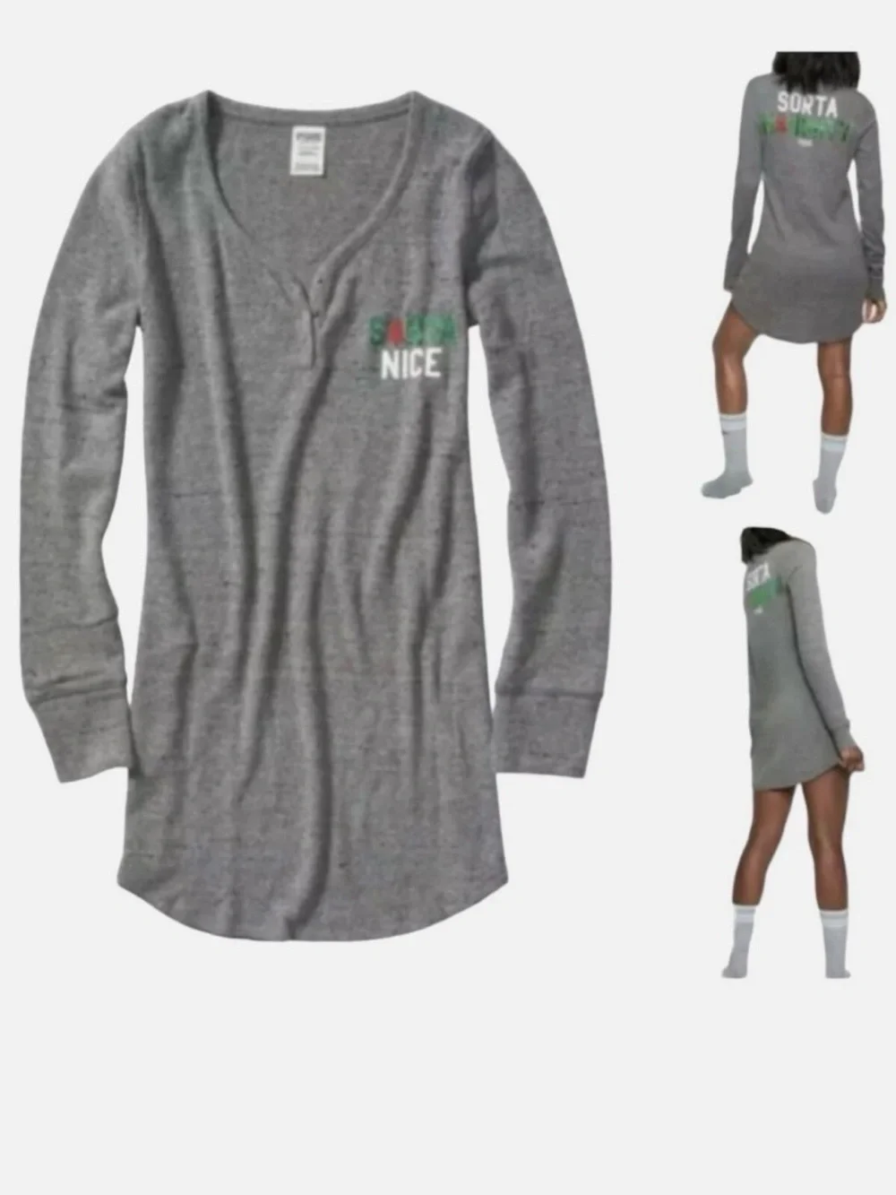 Gray holiday vs PINK Long Sleeve Henley